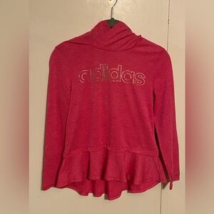 Adidas girls activewear top with ruffle bottom & hood, M (10-12)